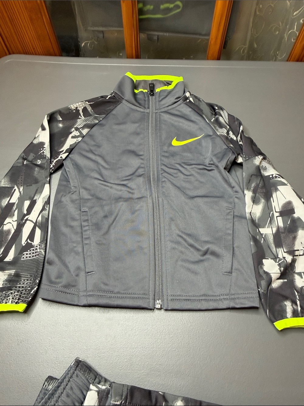 Nike Kids Gray Track Jacket & Pants Set with Neon Yellow Accents - Picture 2 of 8